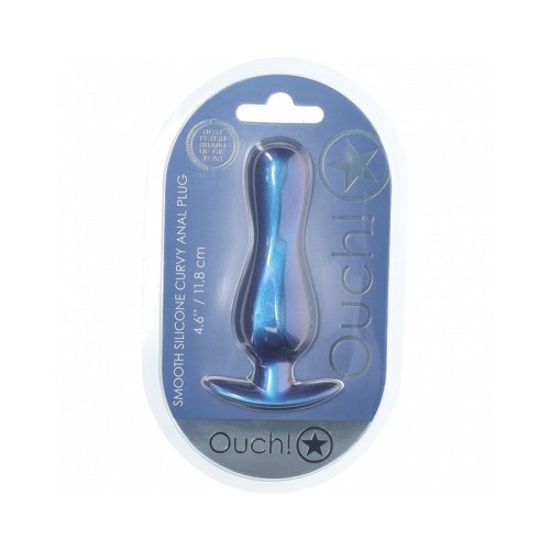 Ouch! Plug Anal Curvo de Silicona Suave 4.6 Pulgadas Azul Metálico