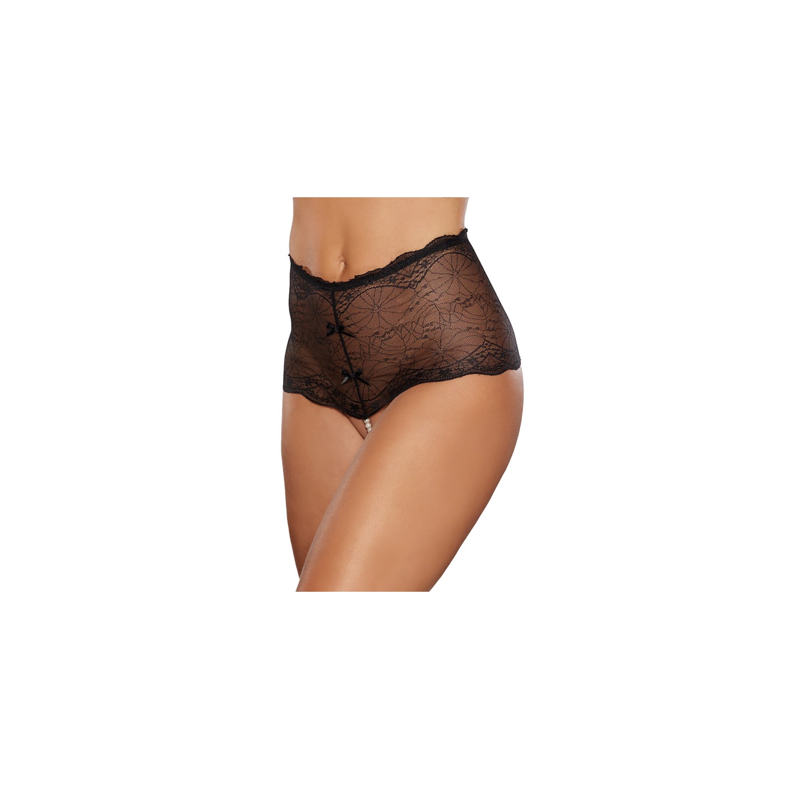 Allure Passion & Pearl Lace Thong Black O/S - Elegant Lingerie