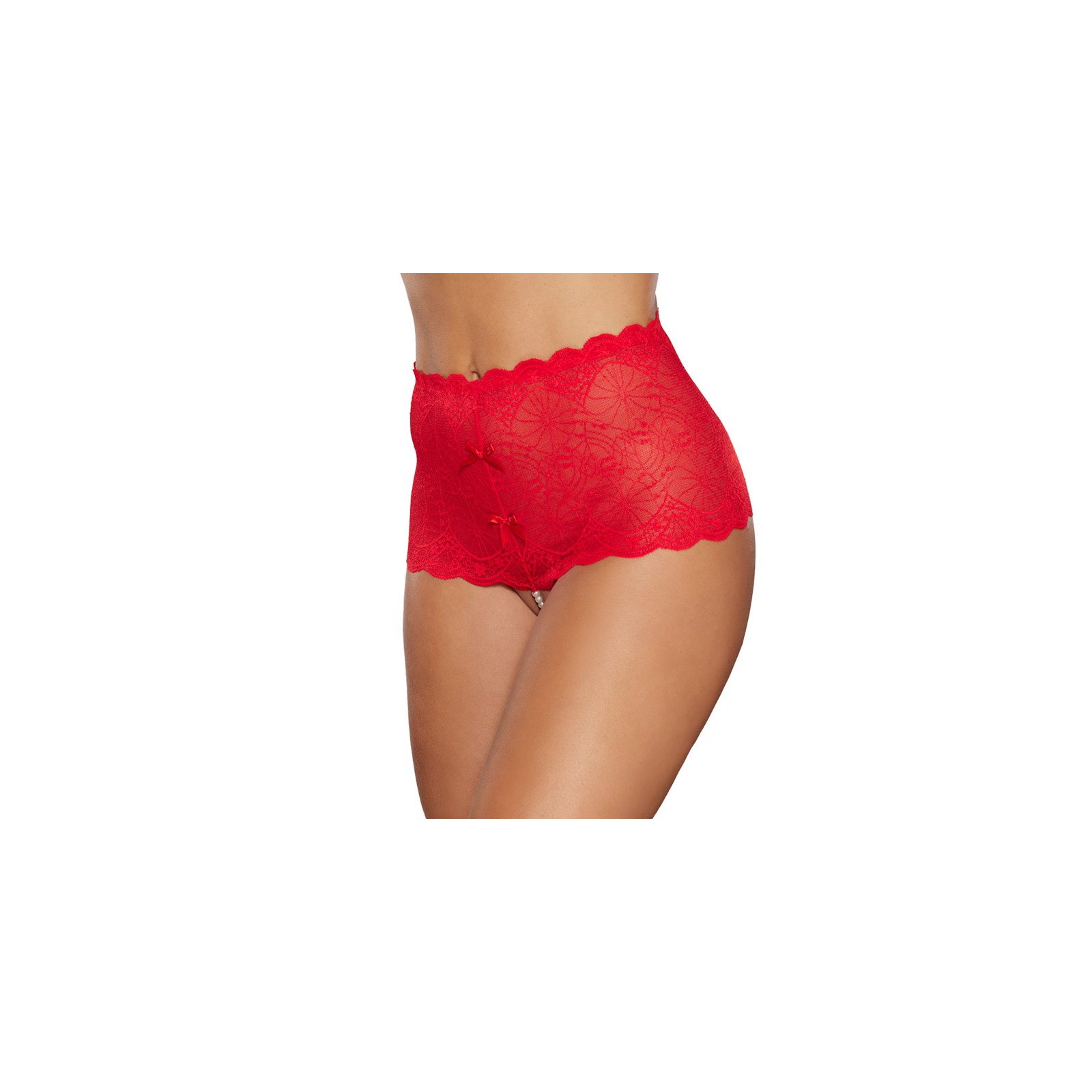 High-Waisted Lace Thong with Pearl String