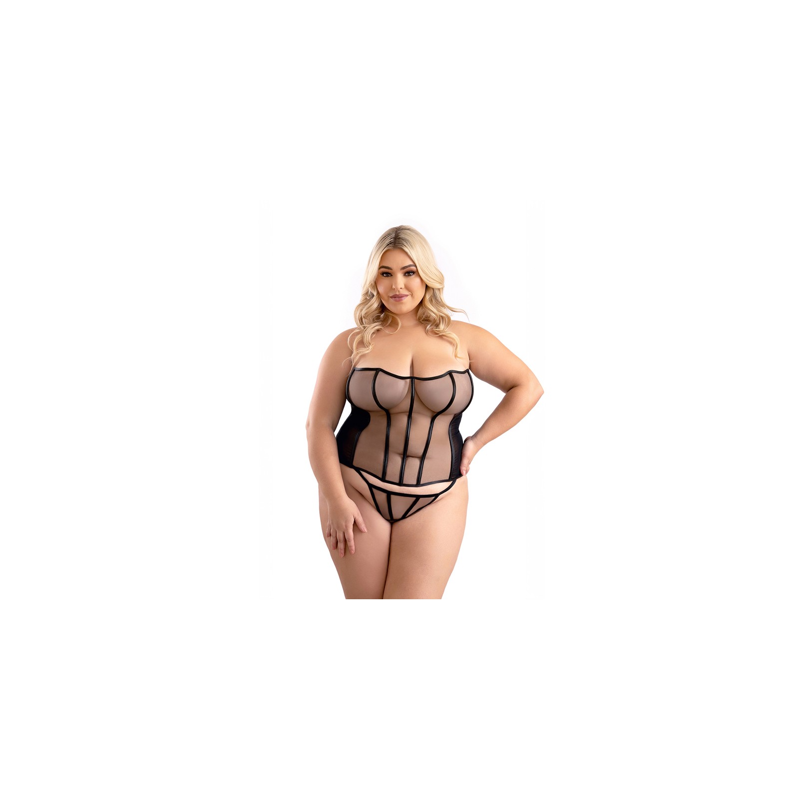 Corset de Malla Lingerie Fantasía con G-String a Juego