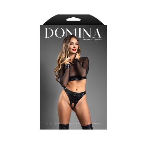 Fantasy Lingerie Domina Faux Leather Mesh Top and Crotchless Thong S/M