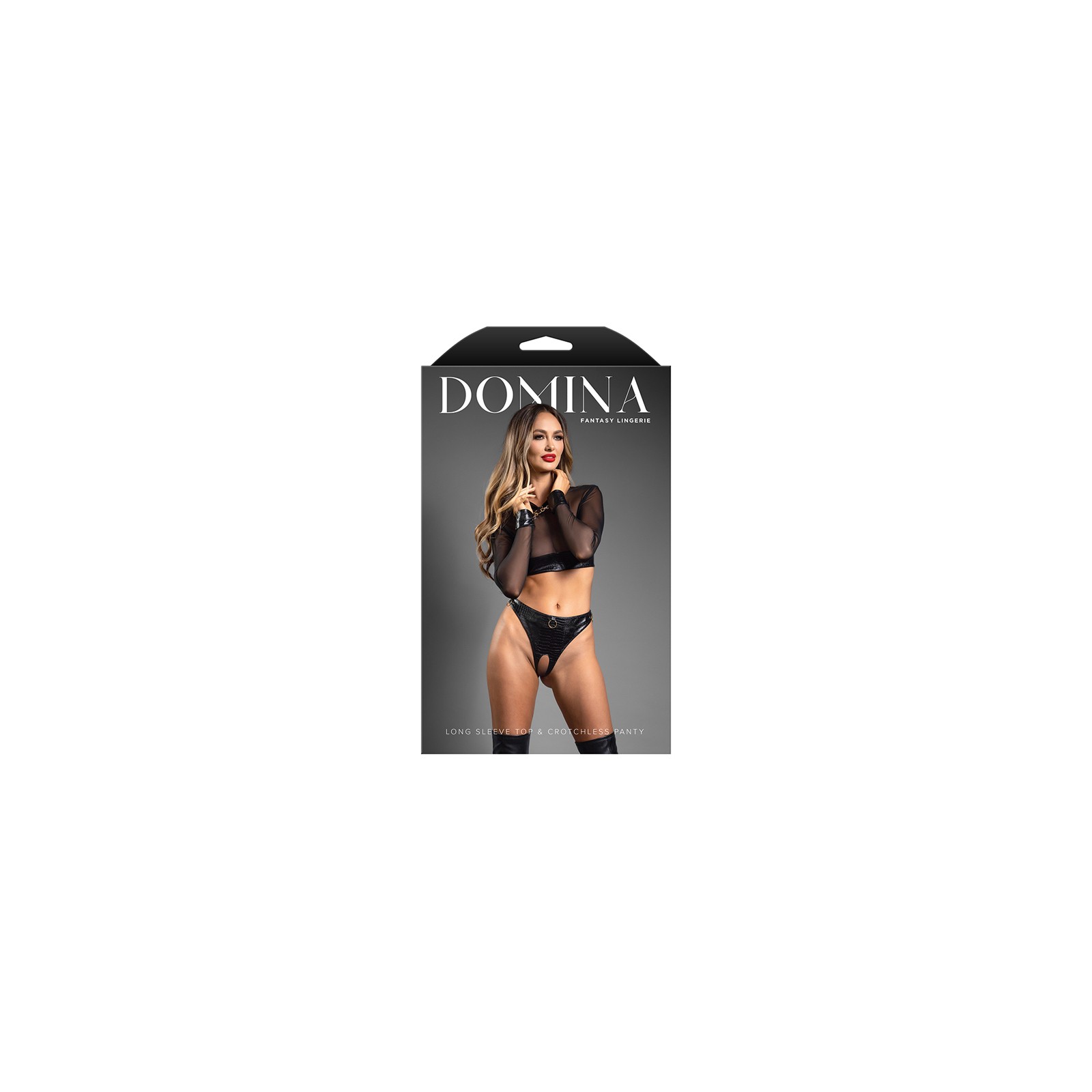 Fantasy Lingerie Domina Faux Leather Mesh Top and Crotchless Thong S/M