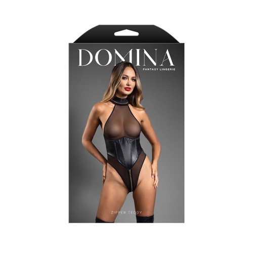 Domina Faux Leather Corset Mesh Teddy - Fantasy Lingerie