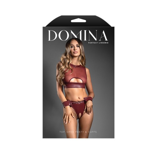 Domina Cut-Out Top & Crotchless Panty Set with Handcuffs S/M