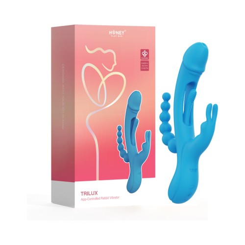 Vibrador Conejito Trilux con Dedos Kinky y Perlas Anales - Azul