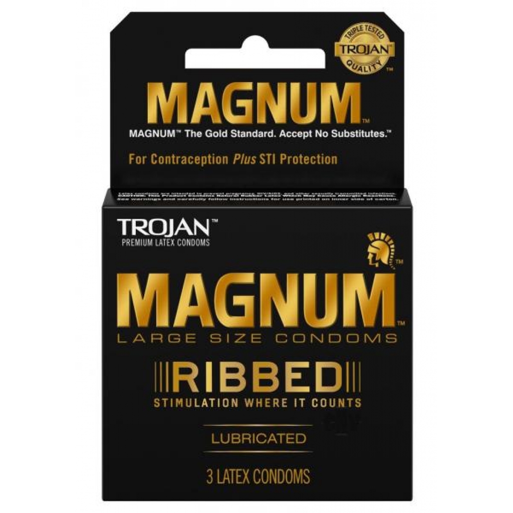 Trojan Magnum Ribbed Latex Condoms 3 Pack - Trojan