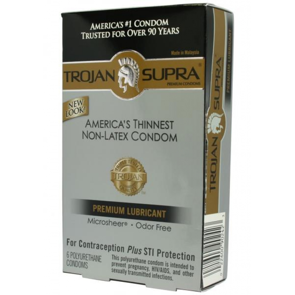 Trojan Supra Microsheer Non-Latex Lubricated Condoms - 6 Pack