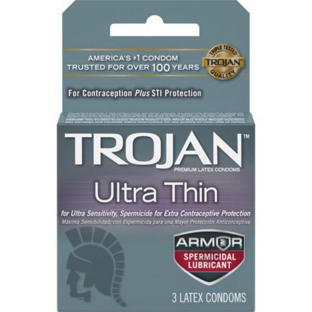 Trojan Ultra Thin Armor Spermicide 3 Pack Latex Condoms - Trojan