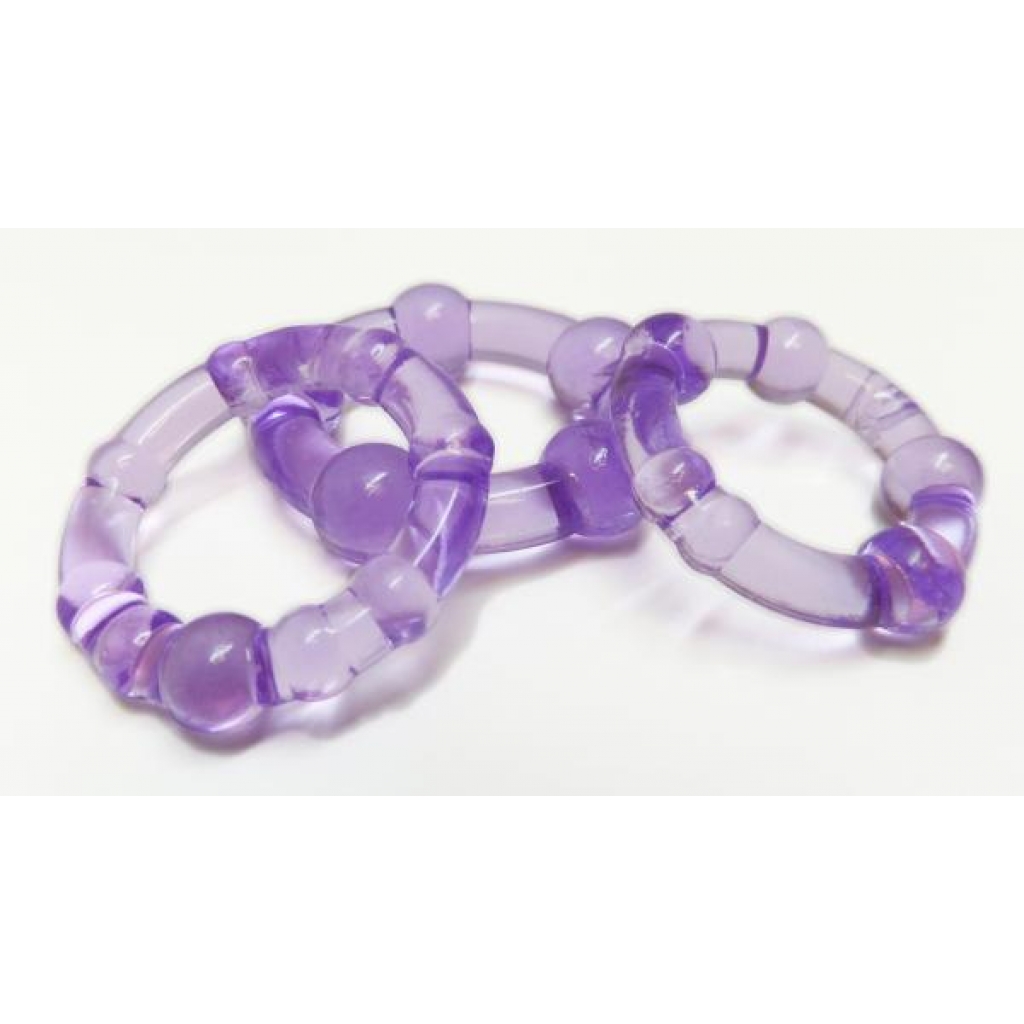 Stay Hard Beaded Cockrings Purple 3 Pack - Blush Novelties