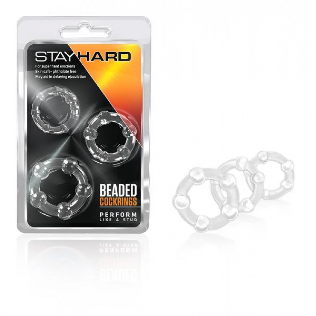 Stay Hard Beaded Cockrings Clear 3 Pack - Blush Novelties