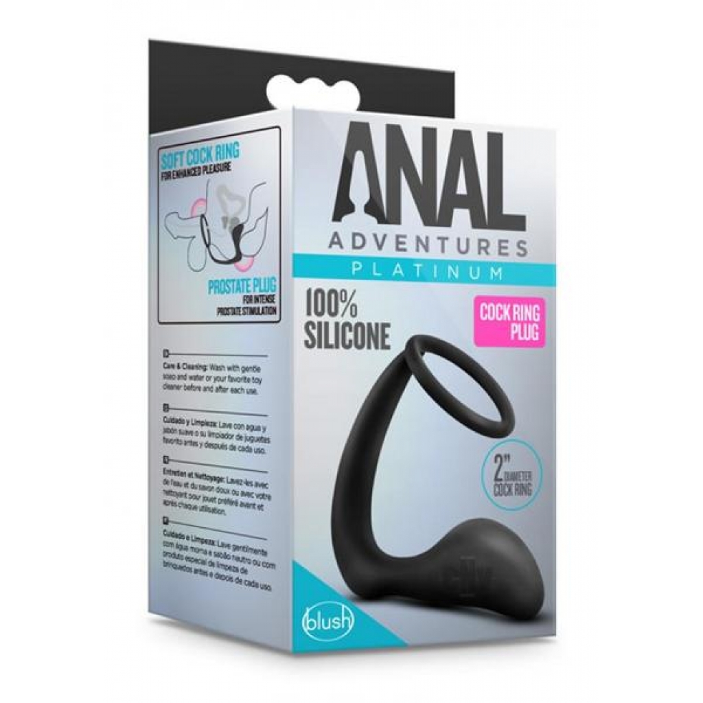 Anal Adv Platinum Cock Ring Plug - Black