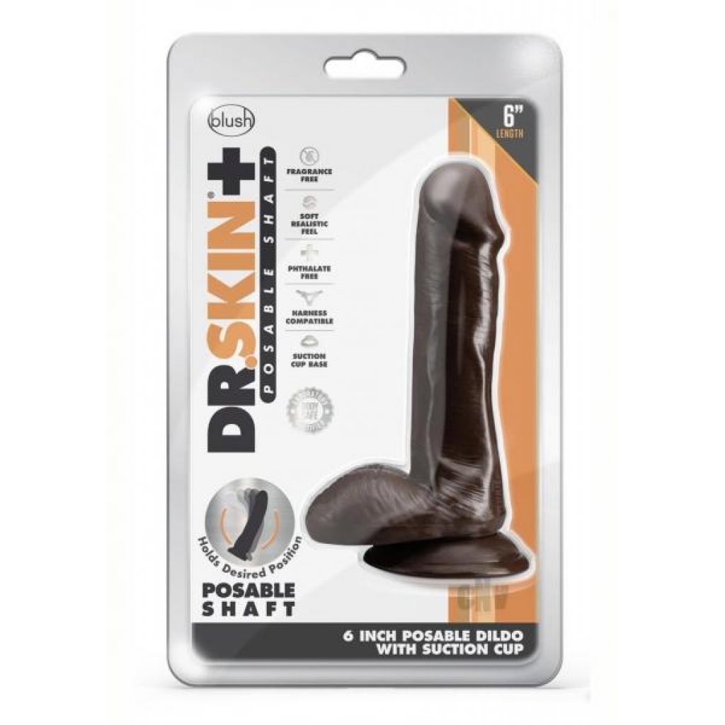 Dr Skin Plus Poseable Dildo - 6 Inch Chocolate