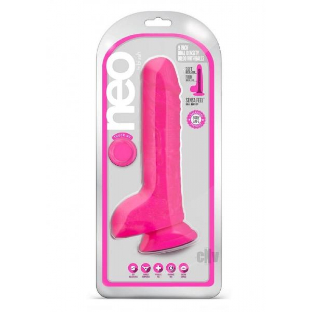 Neo Dual Density Dildo - Neon Pink 9 In.