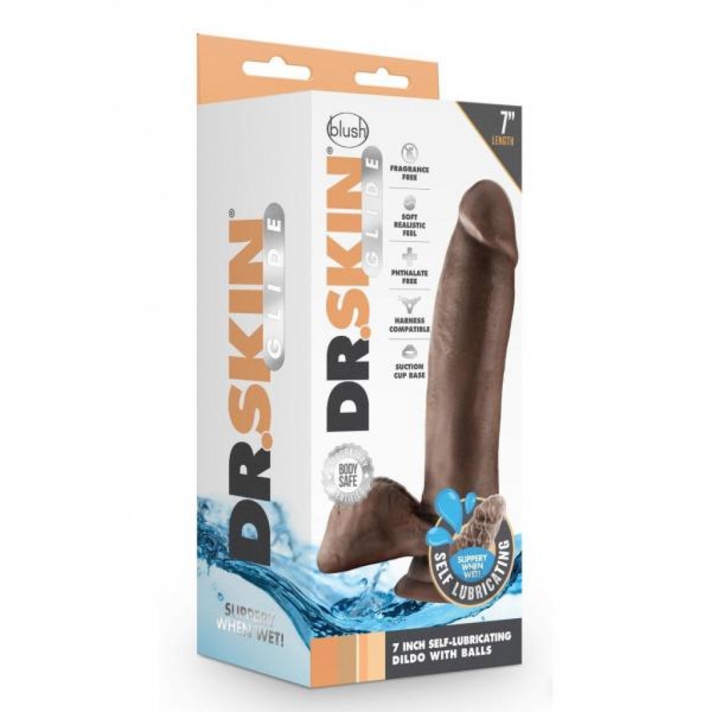 Dr Skin Glide Dildo W/balls 7 Chocolate - Blush Novelties