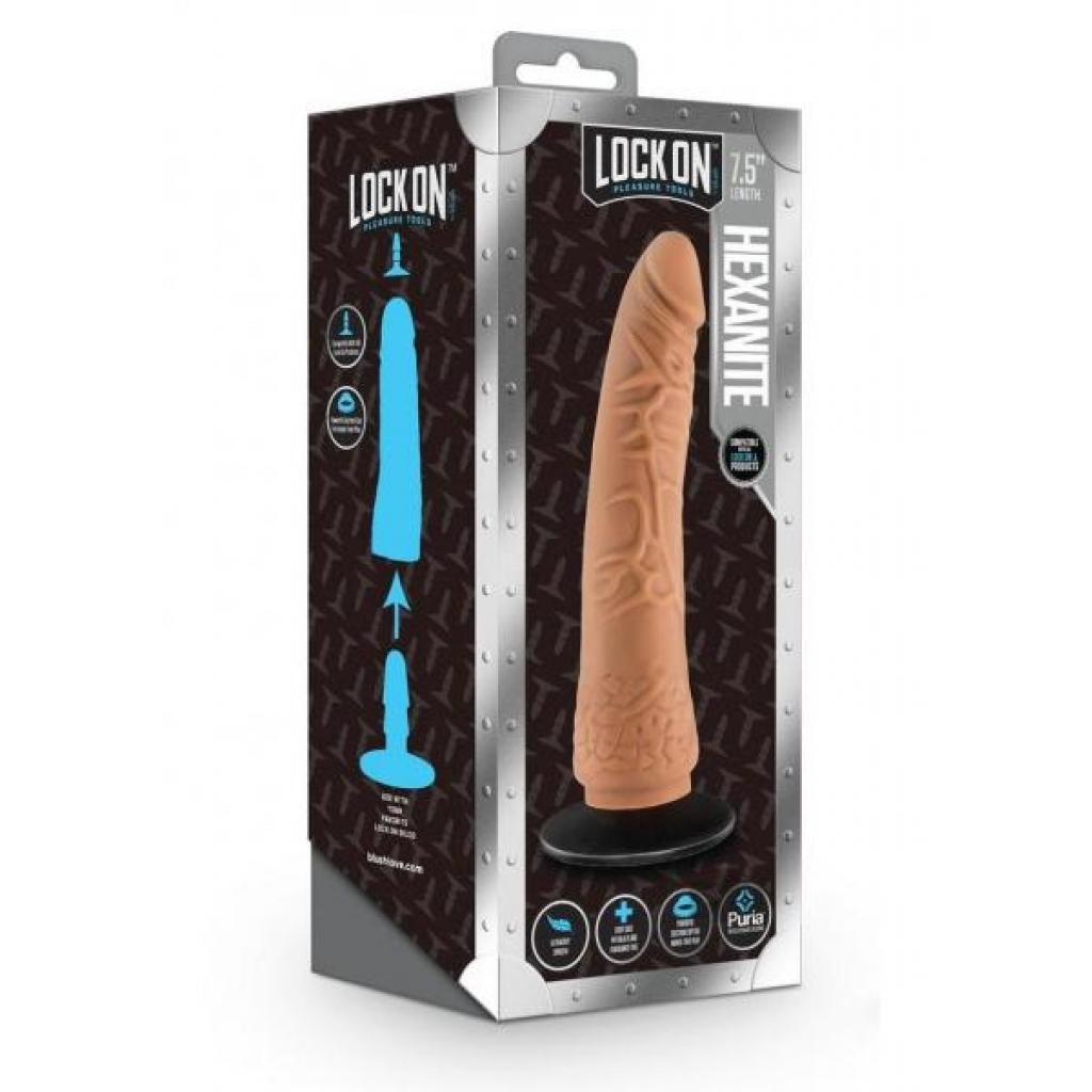 Lock On Hexanite Dildo - Mocha - 7.5 inches