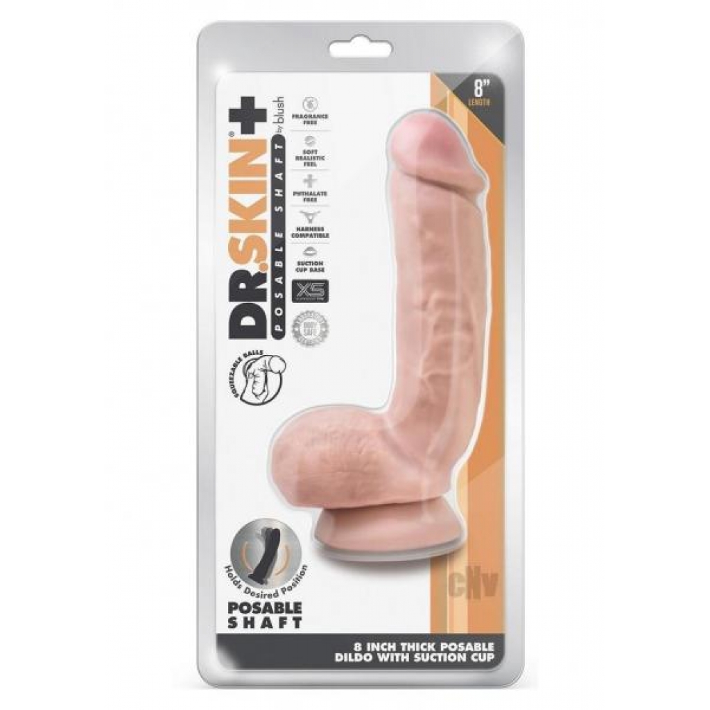 Dr. Skin Plus Thick Poseable Dildo with Balls - 8 Inches Vanilla