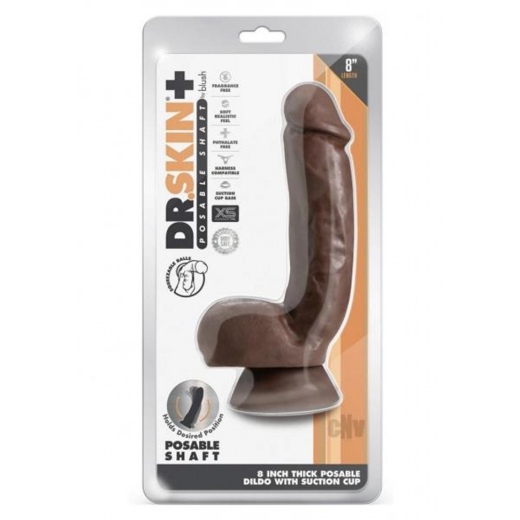 Dr. Skin Plus Thick Poseable Dildo - 8 in Choco