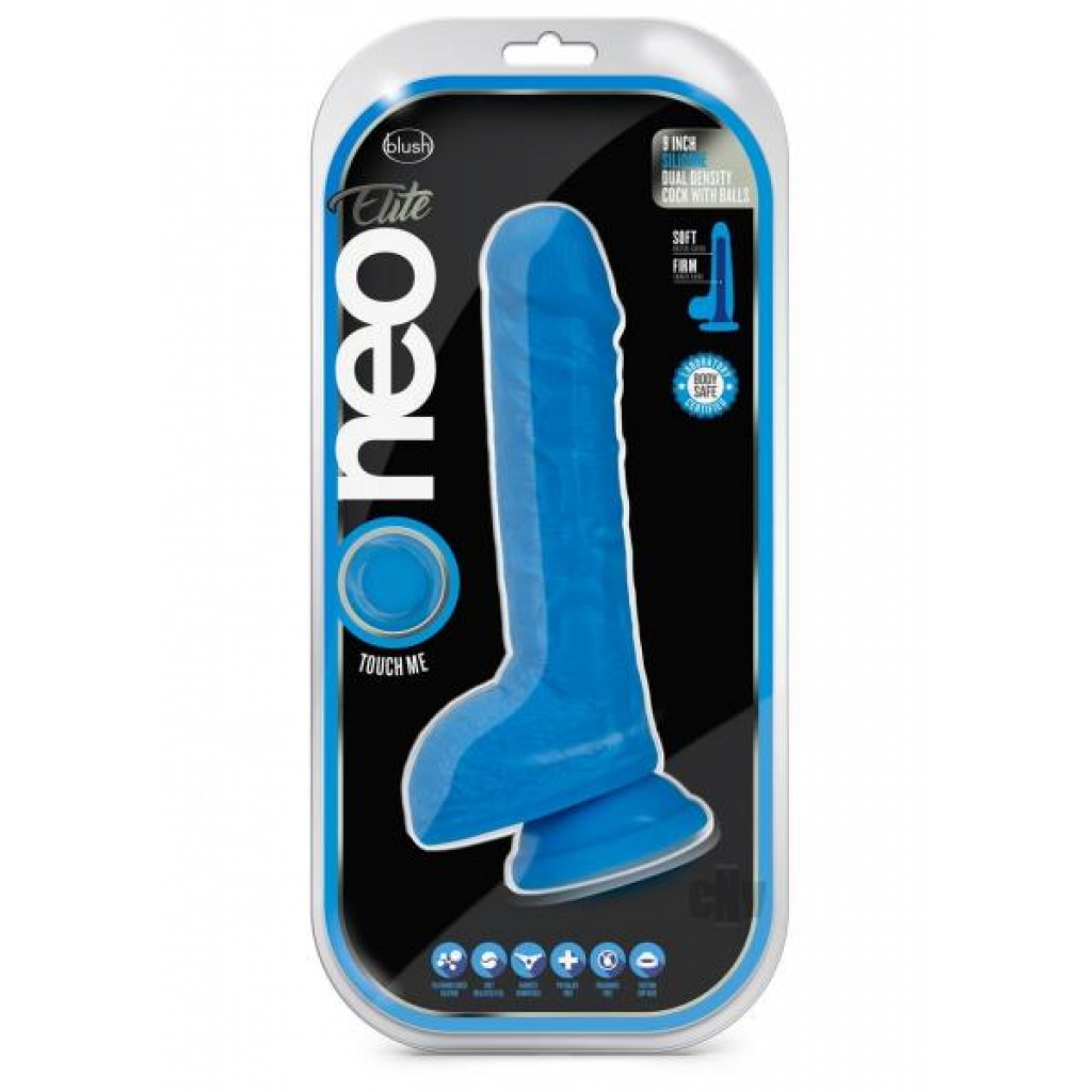 Neo Elite D Dense Cock with Balls: 9 inches Blue