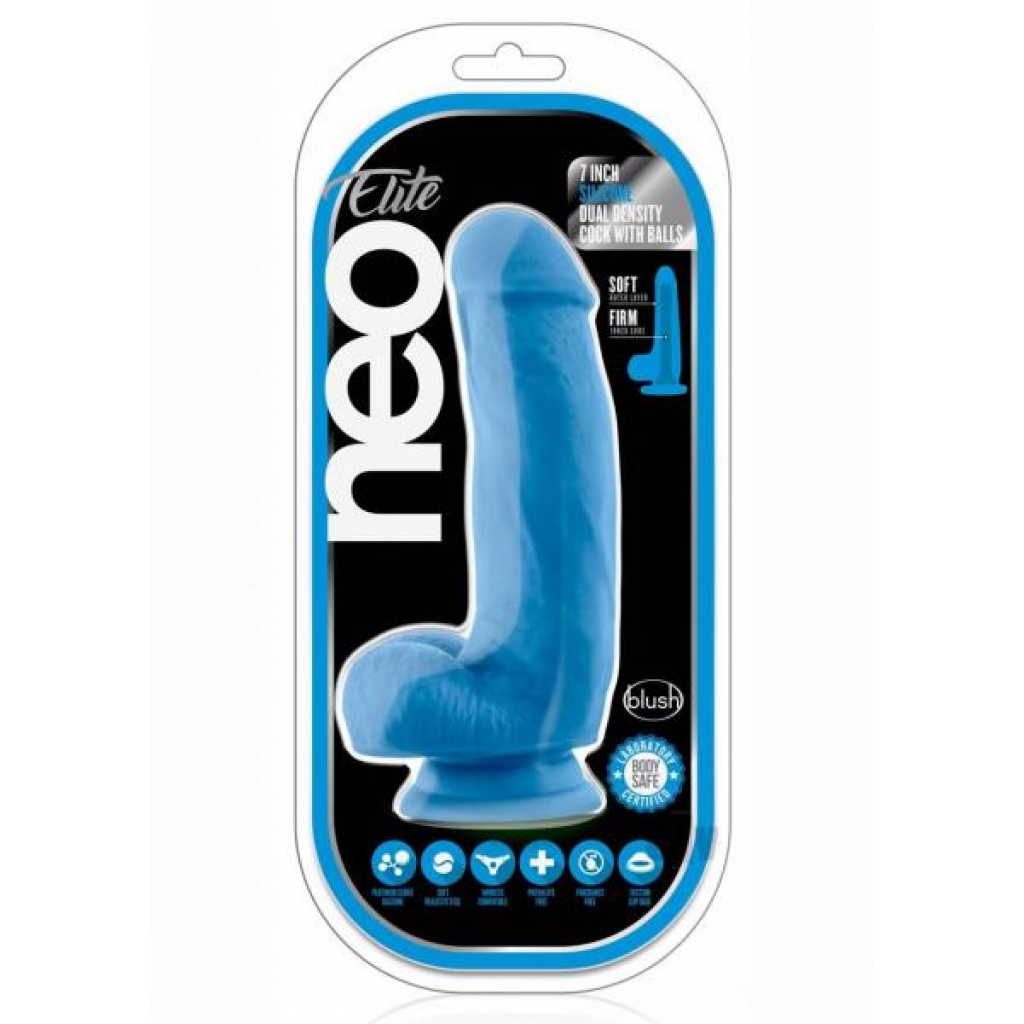 Neo Elite Dd Cock W/balls 7 Blue - Blush Novelties