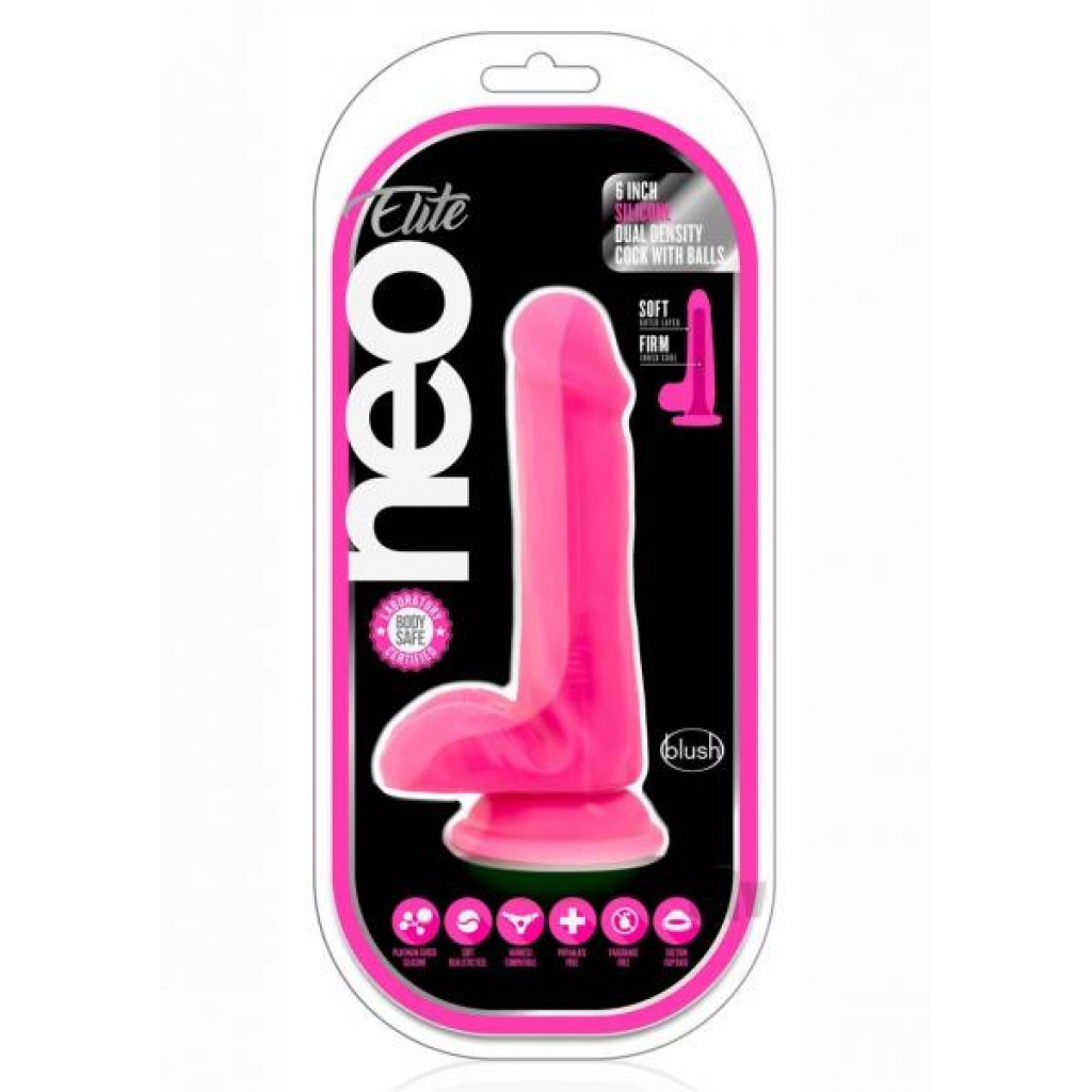 Neo Elite 6 Inch Silicone Dual Density Cock with Balls in Pink