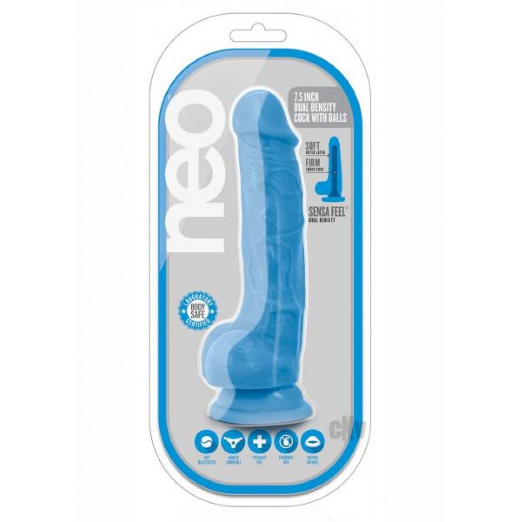 Neo Dual Density Cock W/balls 7.5` Blue - Blush Novelties