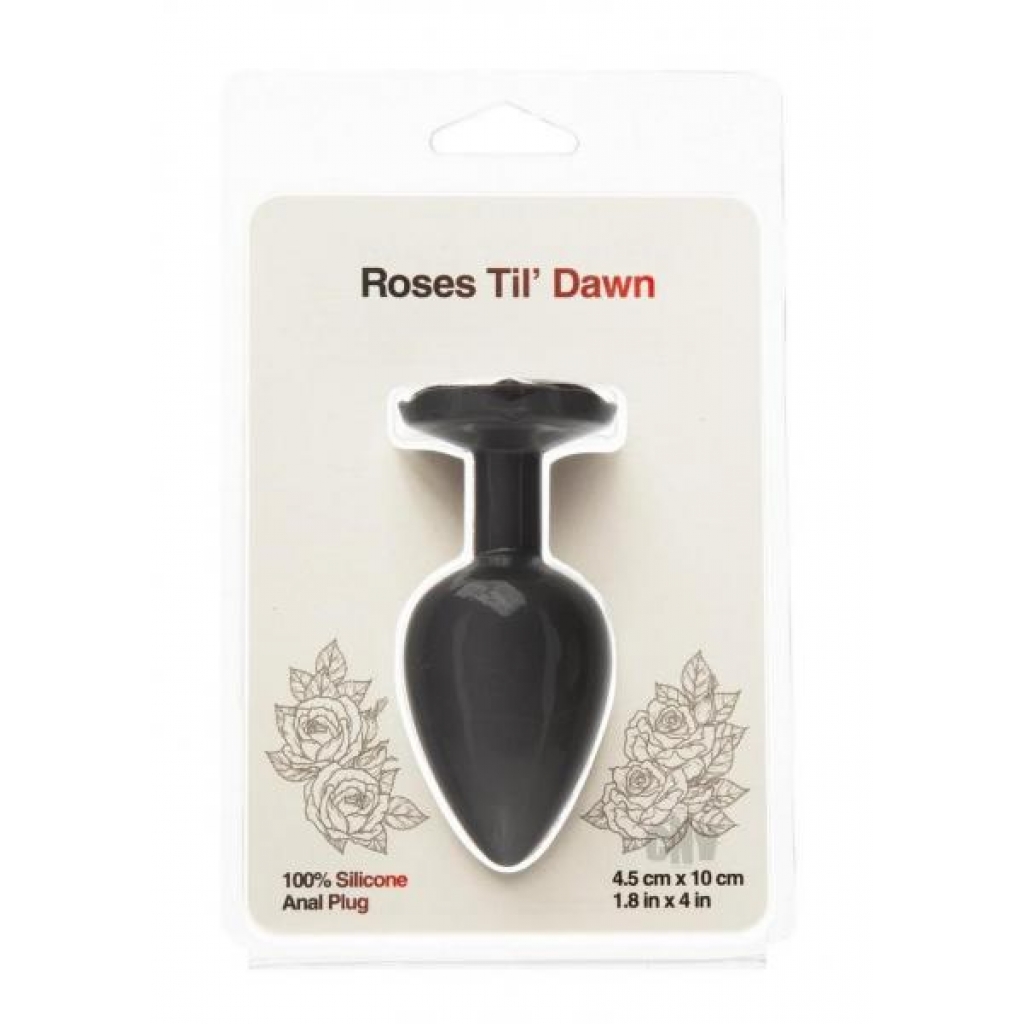 Roses 'Til Dawn Lg Black Anal Plug - Floral Fantasy Awaits