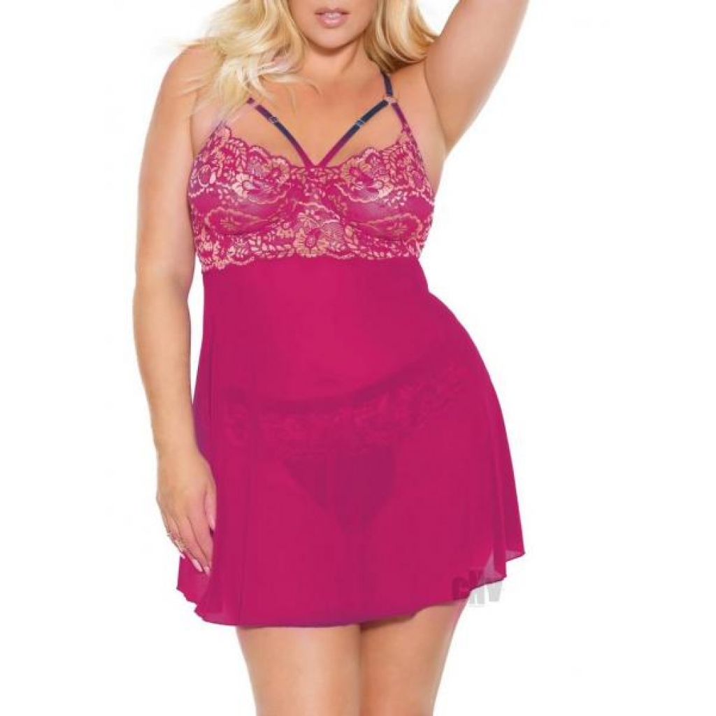 Charming Babydoll and Thong Set - Pink/rose Gold 1X/2X