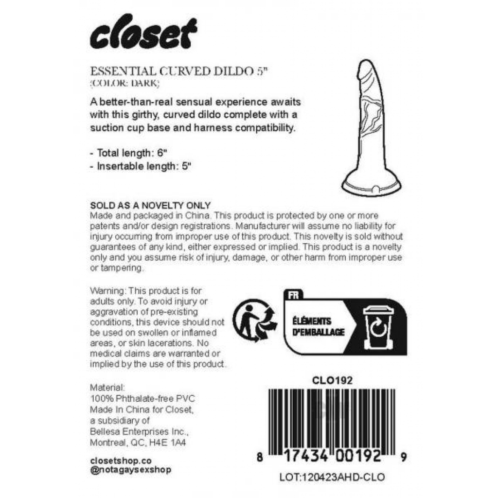 Closet Essential Curved Dildo 5 Dark - Bellesa Enterprise Inc