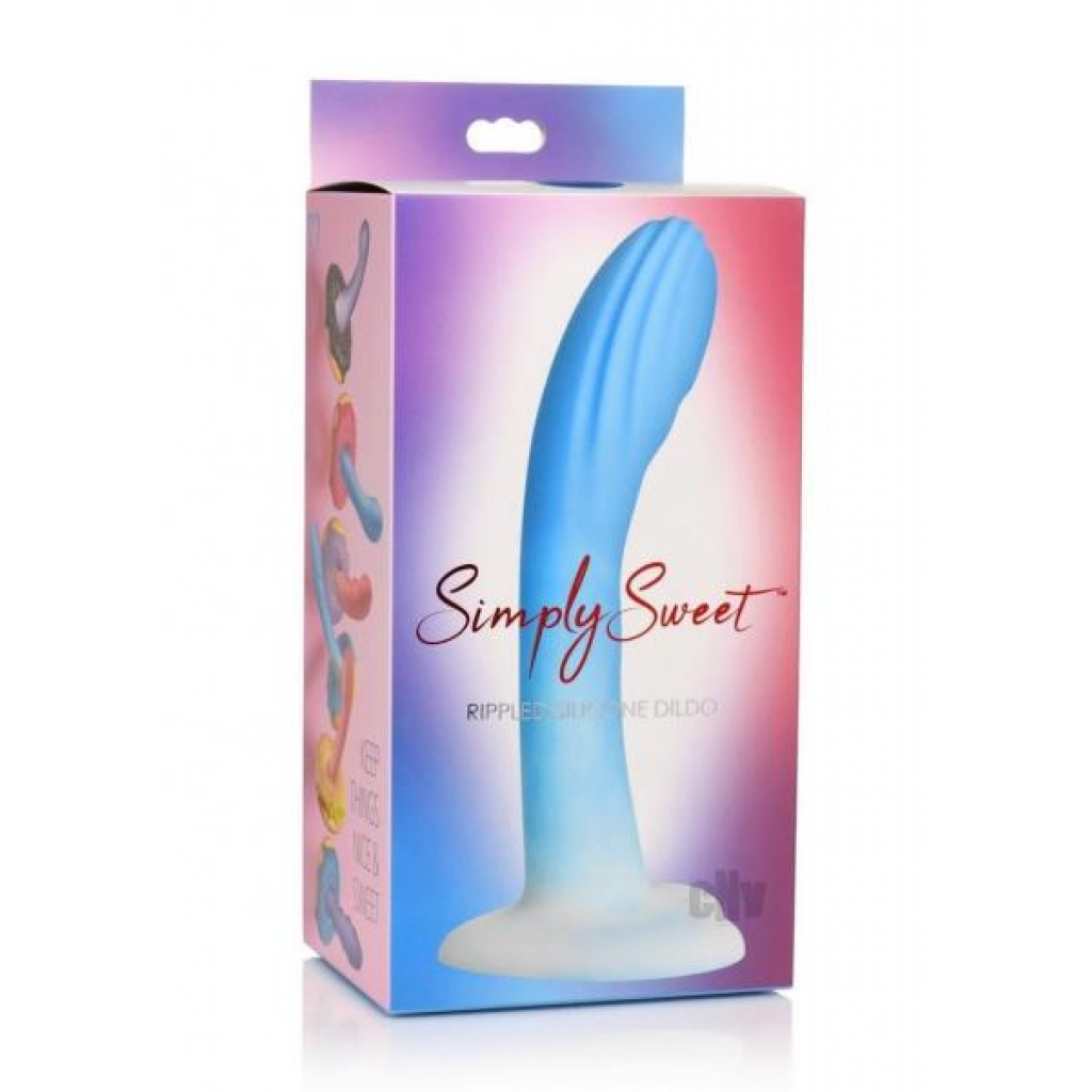 Simply Sweet Rippled Dildo - Blue/White