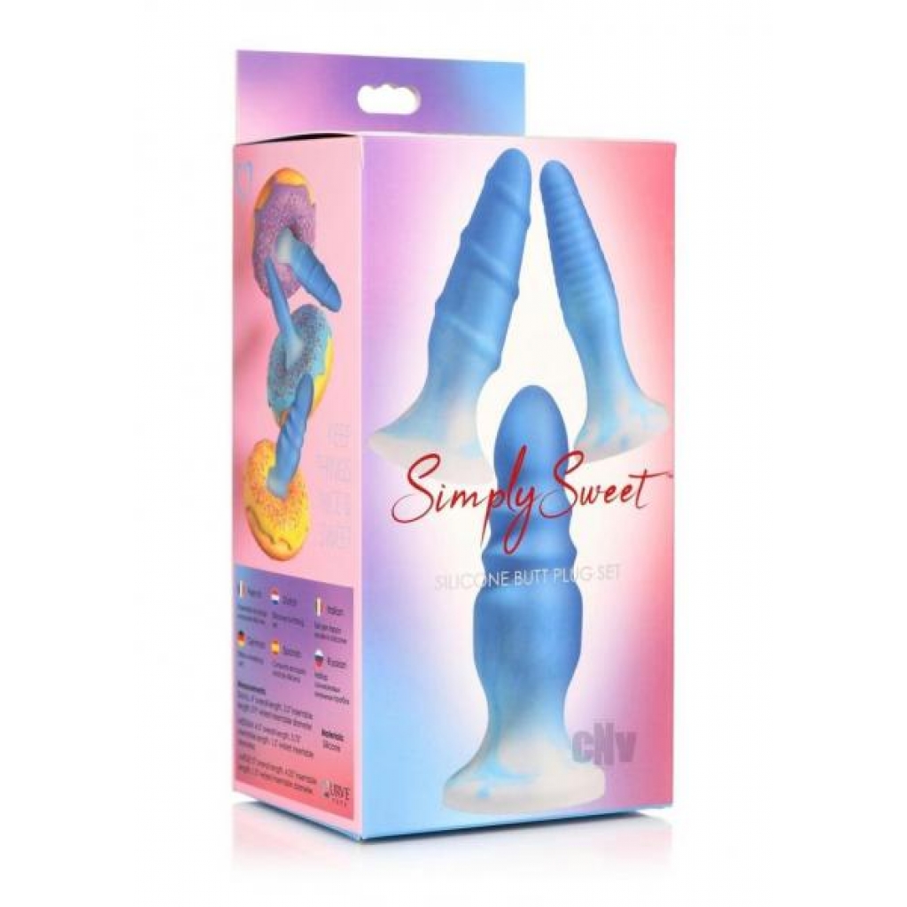 Simply Sweet Silicone Butt Plug Set Blue - Xr Curve