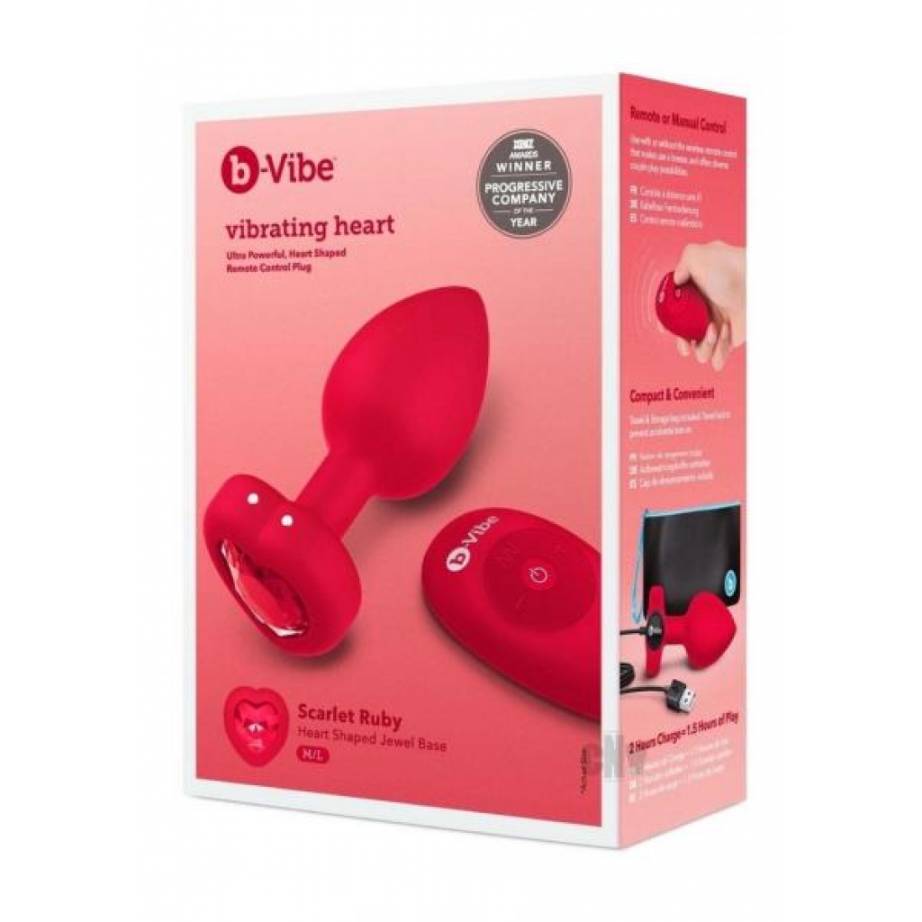 B Vibe Vibrate Heart Jewel Plug M/l Red - Cotr Inc