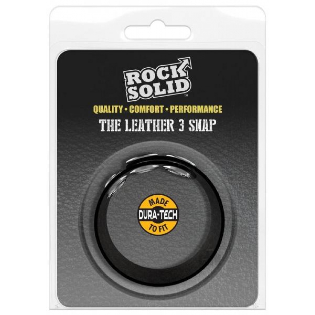 Rock Solid Leather 3 Snap Cock Ring - Black