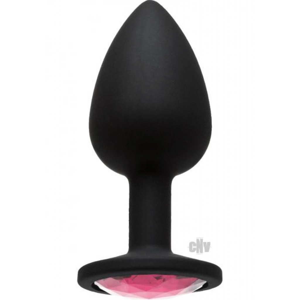 Booty Bling Small Black Plug Pink Stone - Doc Johnson