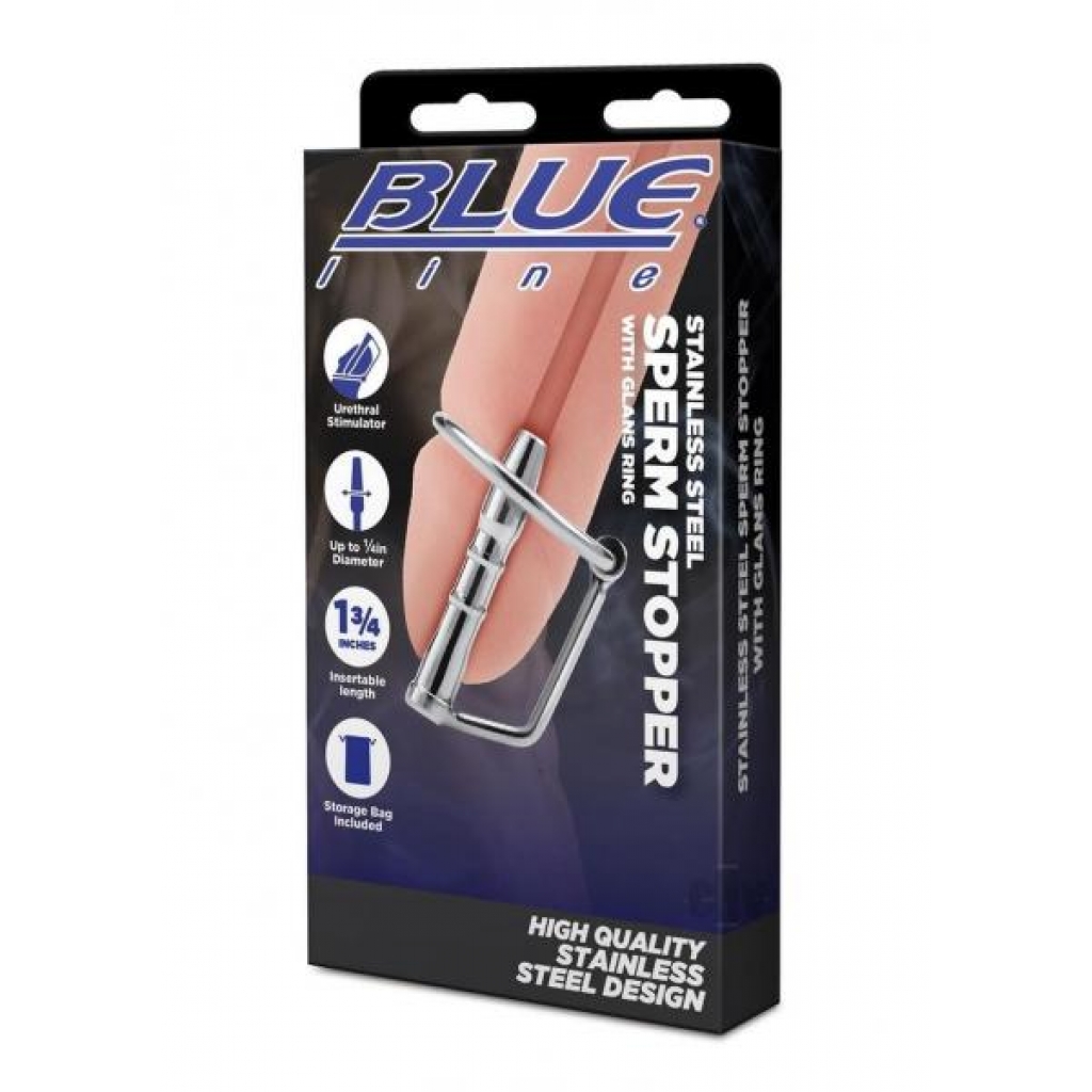 Blueline Steel Sperm Stopper with Glans Ring for Enhanced Play