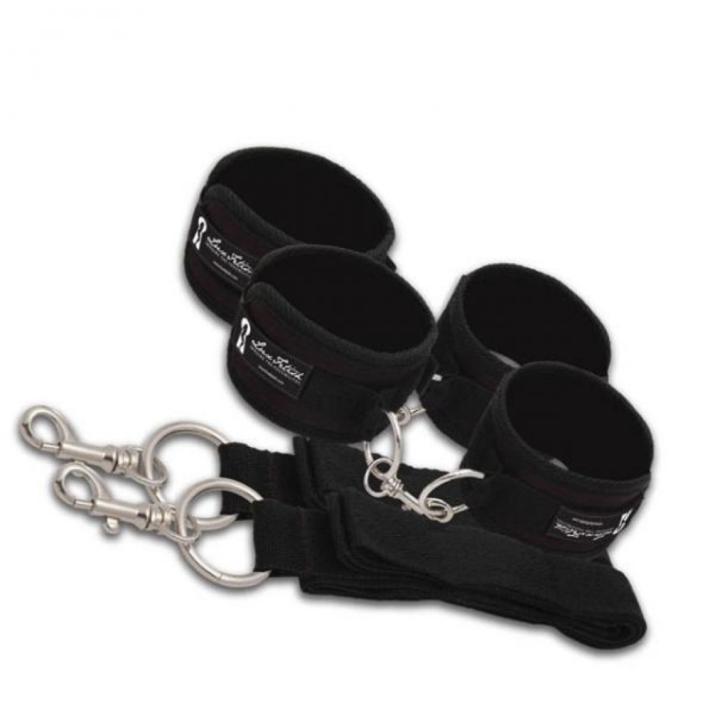 Lux Fetish Bed Spreader 7 Piece Restraint System Black - Hustler