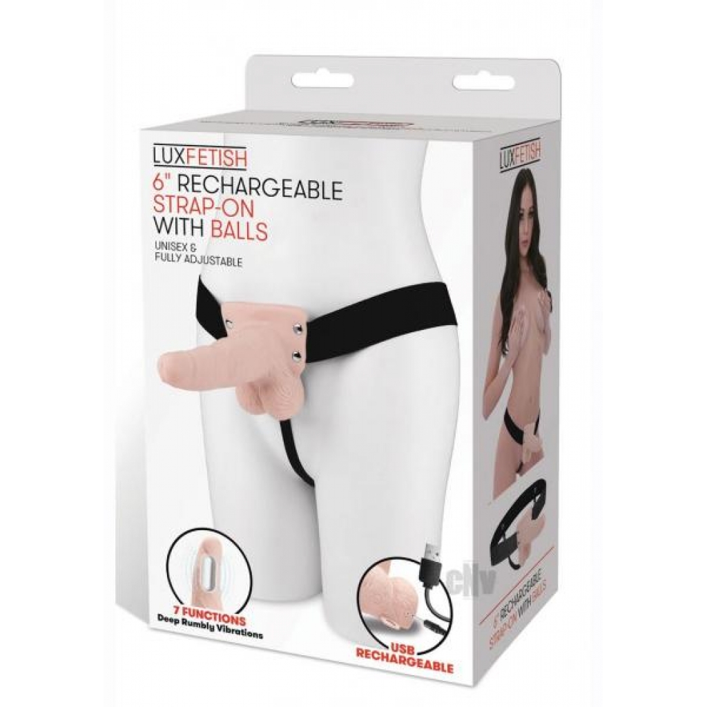 Lux F Recharge Strap-On with Balls - 6 Inch Flesh