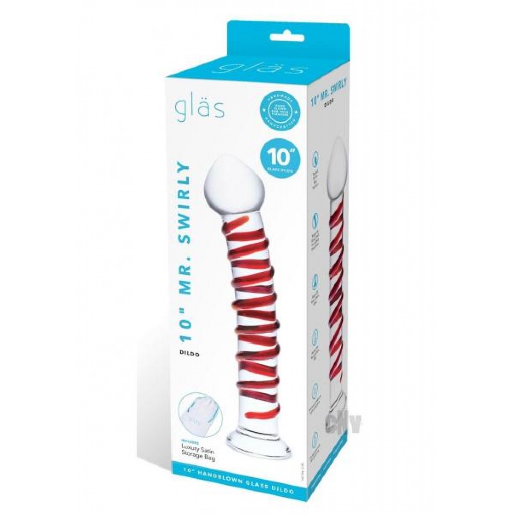 Mr. Swirly Dildo - 10 Inch Clear/Red