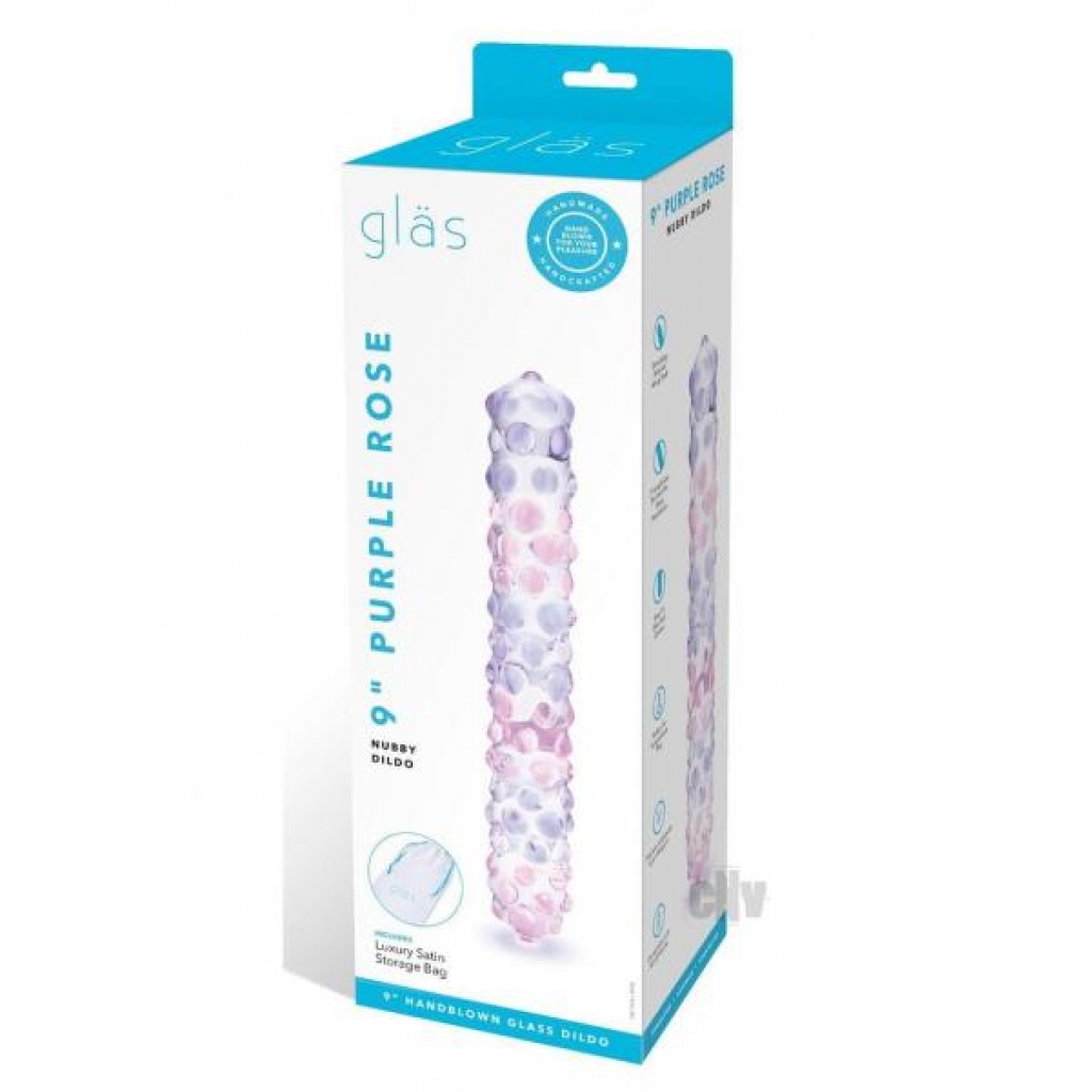 Purple Rose Nubby Dildo - 9 Inches - Clear/Pink