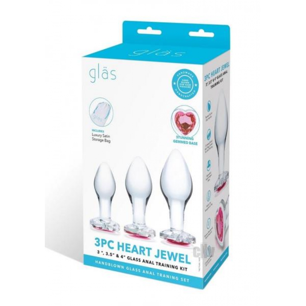 Heart Jewel Glass Anal Training Set - 3pc Clear