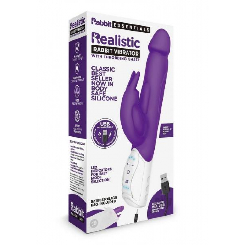 Rechargeable Realistic Rabbit Vibrator - Purple