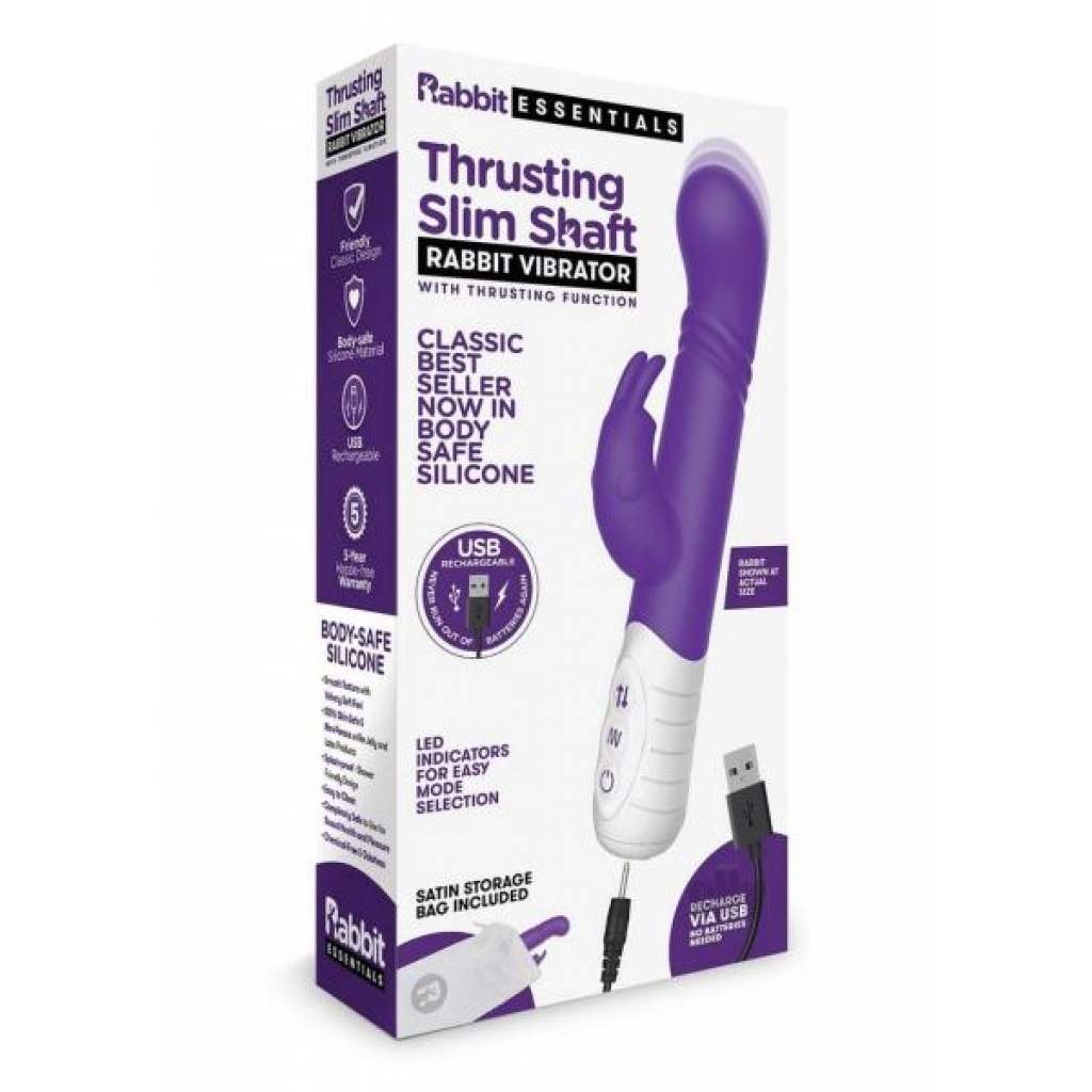 Rechargeable Slim Shaft Thrusting G-Spot Rabbit Vibrator - Purple