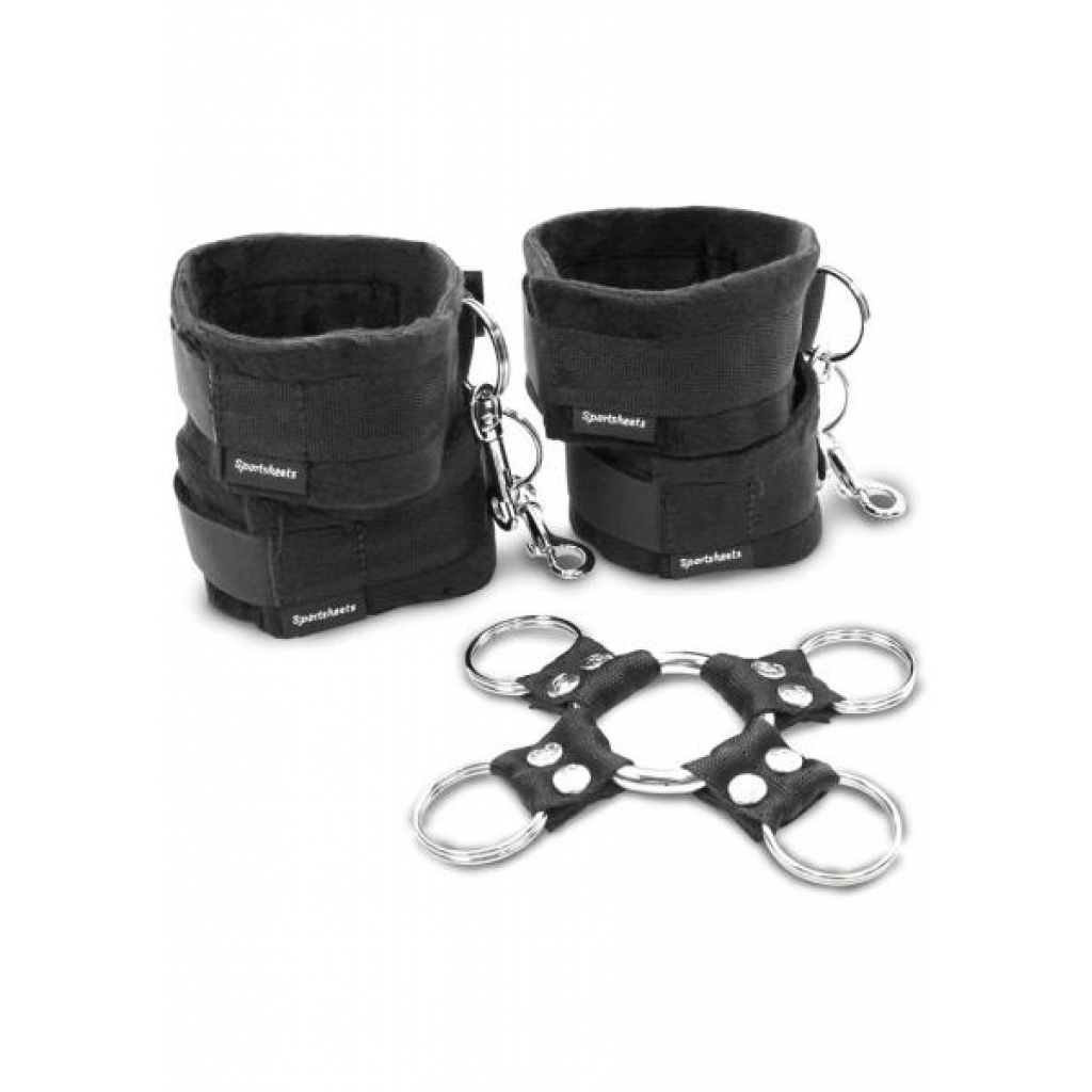 5 Piece Hog Tie And Cuff Set Black - Sportsheets