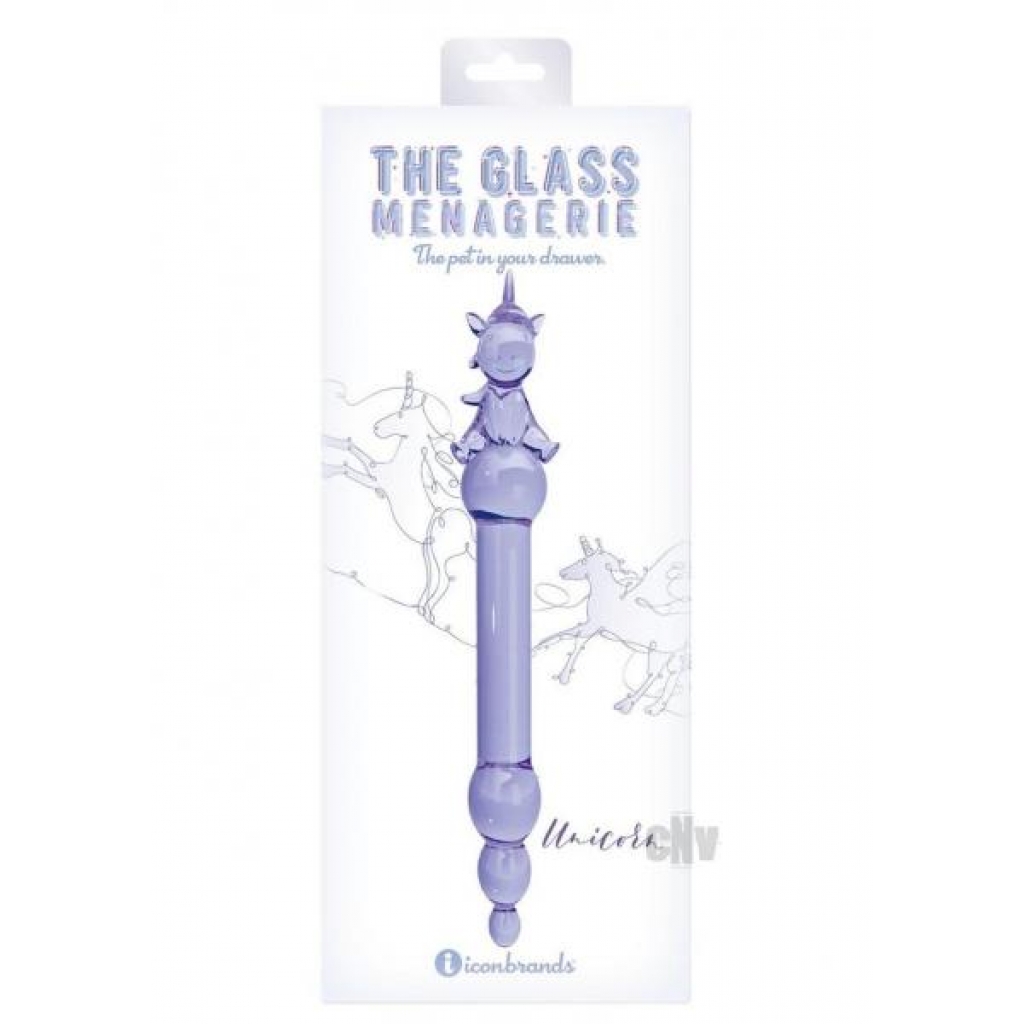 Glass Menage Unicorn Dildo Purple - Icon Brands Inc