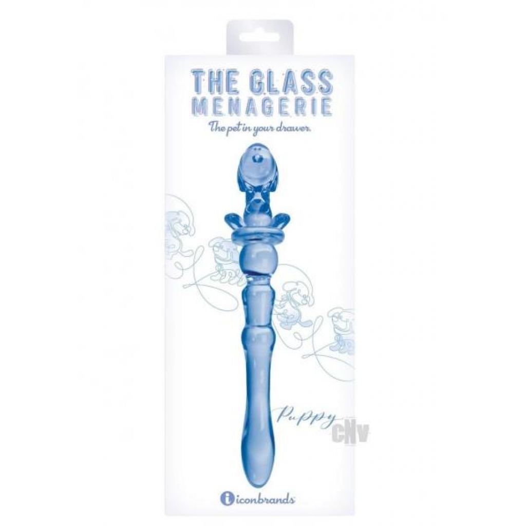 Glass Menage Puppy Dildo - Blue