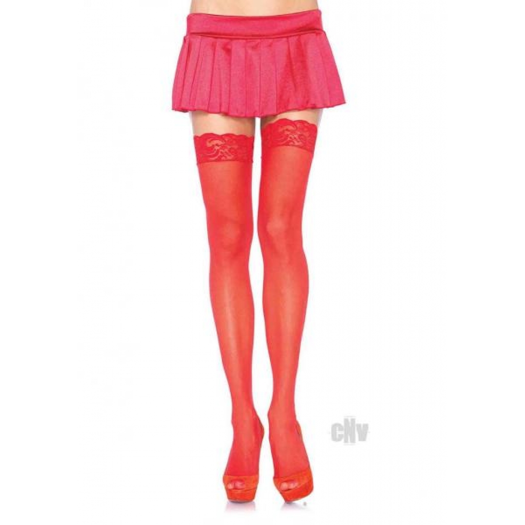 Sheer Thigh Highs With Lace Top - OS Red