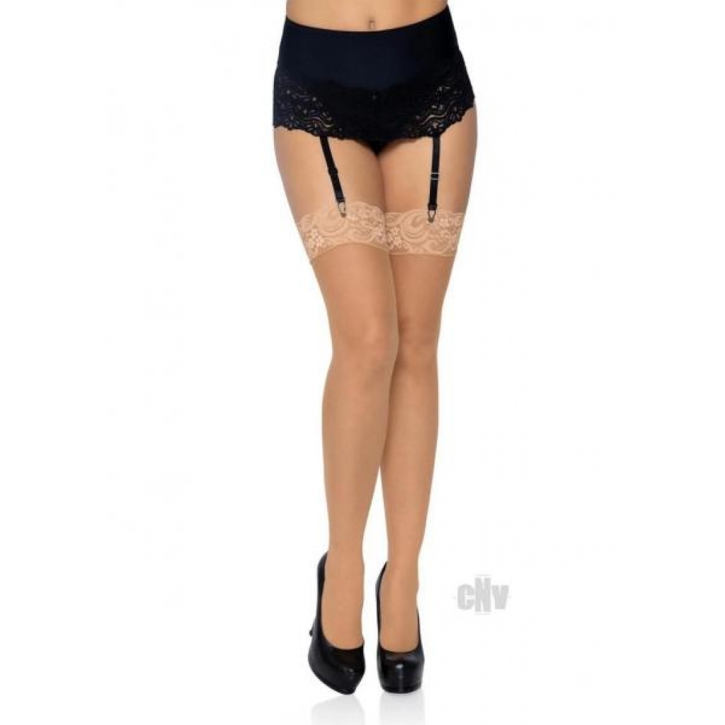 Nylon Sheer Thigh-Highs with Lace Top - Nude O/S