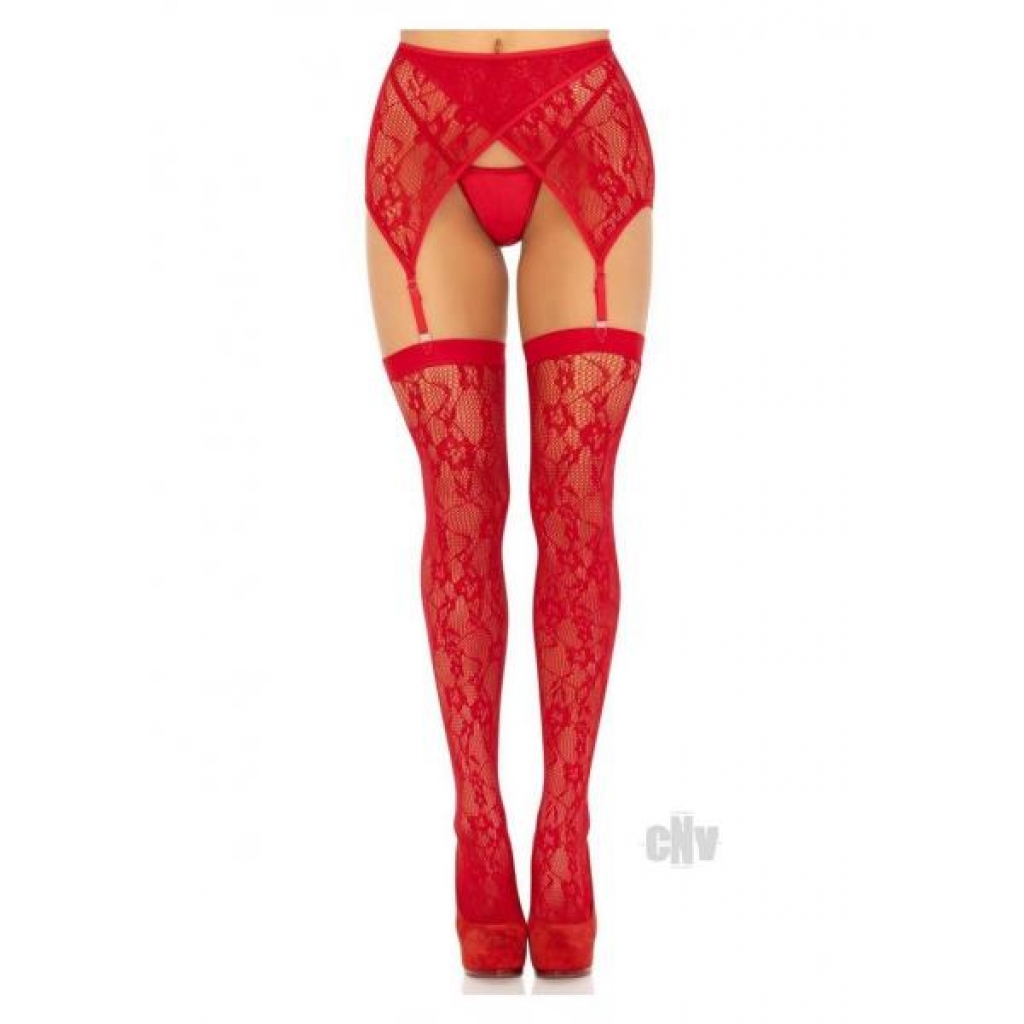 Rachel Thigh High Cross Garter - Red Lace Delight