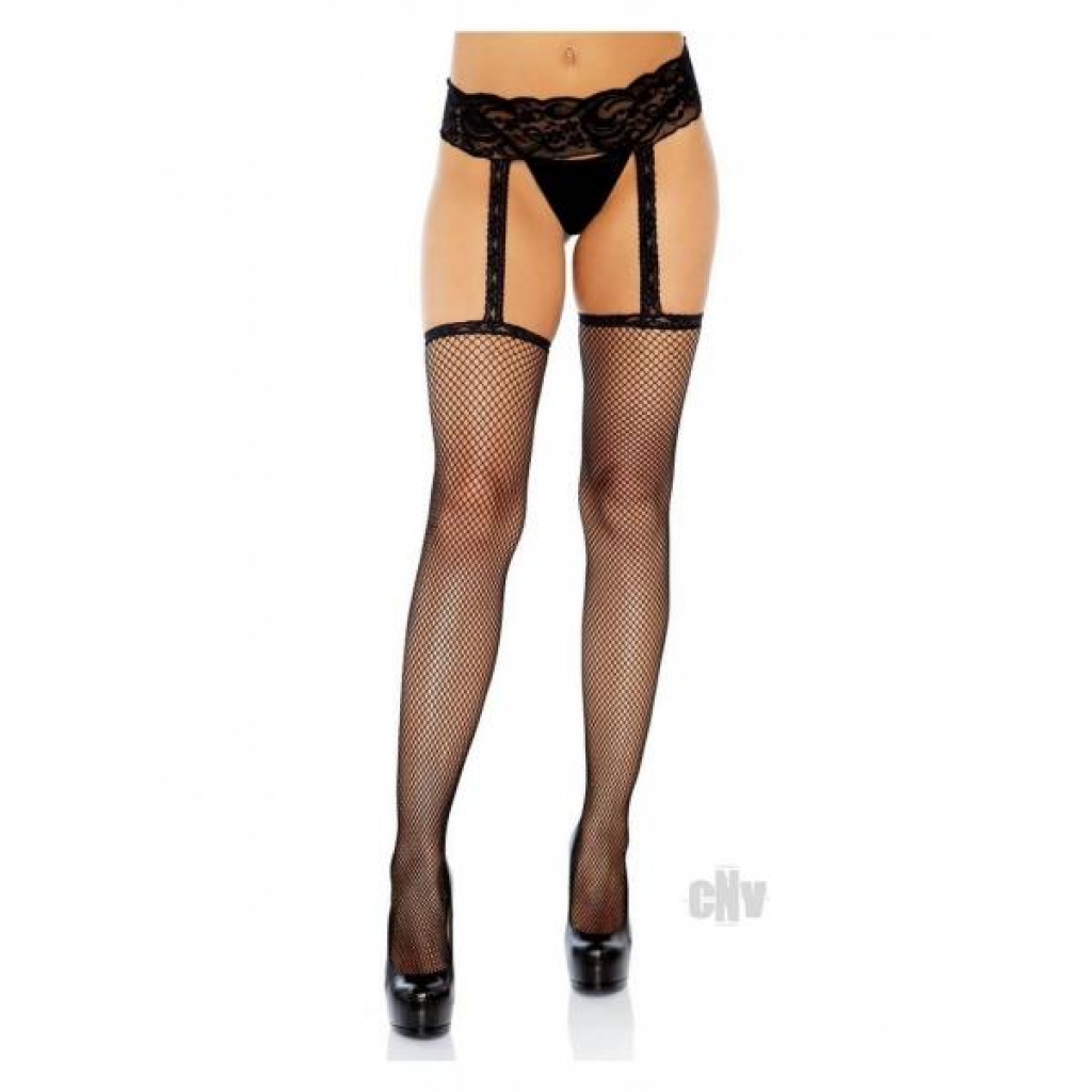 Fishnet Garterbelt Stocking - Plus Size - Black