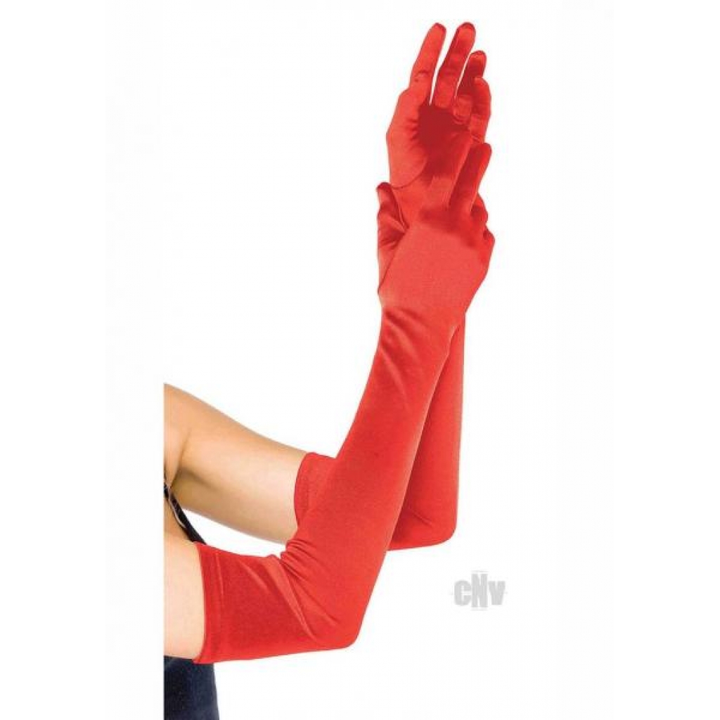 Extra Long Satin Gloves - One Size - Red