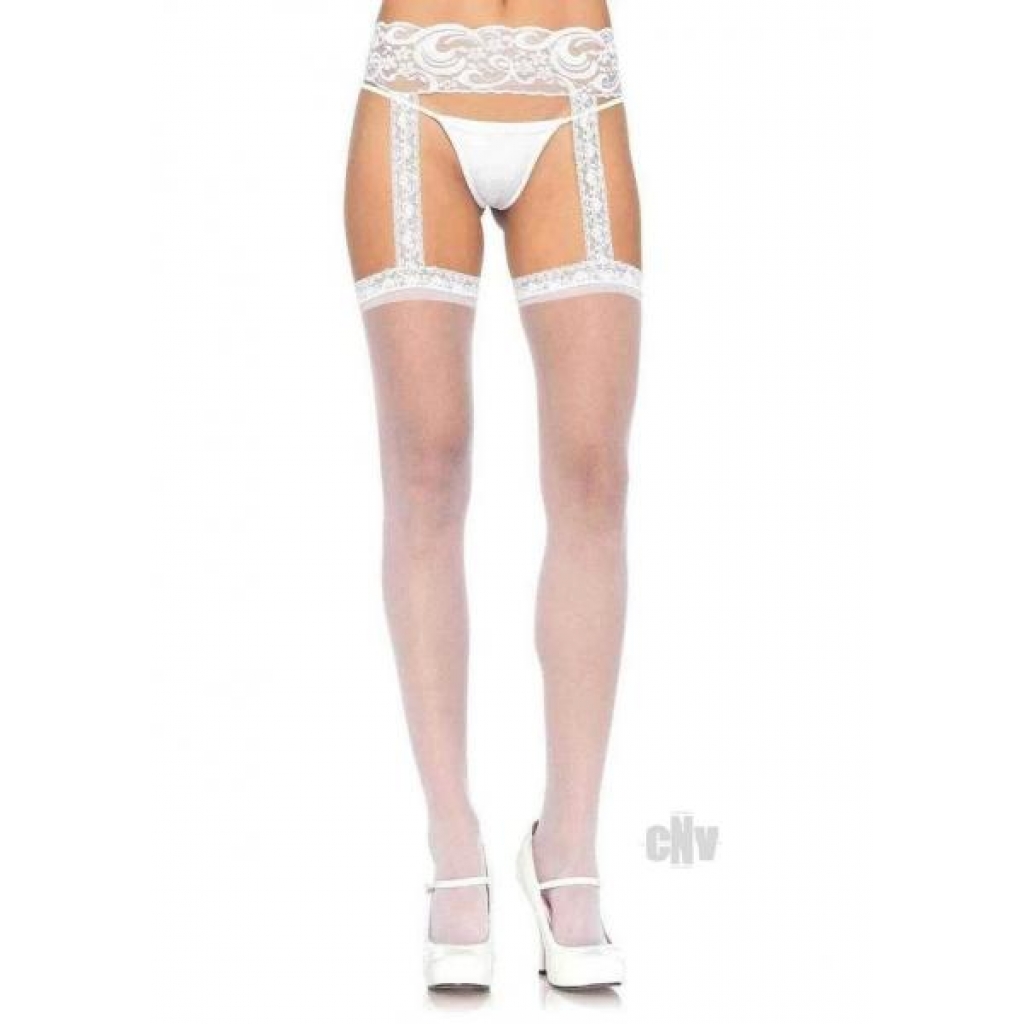 Sheer Thigh-High Lace Garter Belt - White - One Size